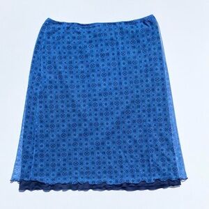 Anchor Blue Mosaic tile print mesh with under layer midi skirt 30" Waist